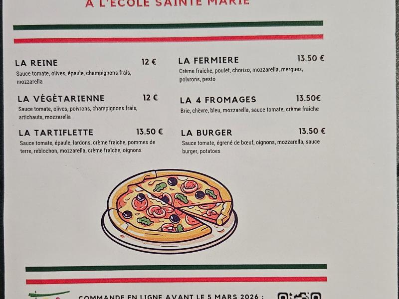 Ecole Sainte Marie organise une vente de pizzas